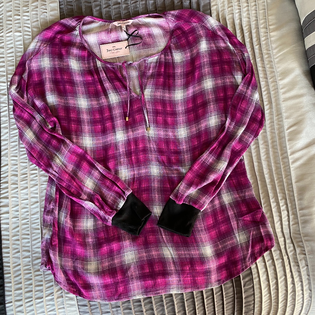 Juicy Couture Pink And White Plaid Blouse. New
